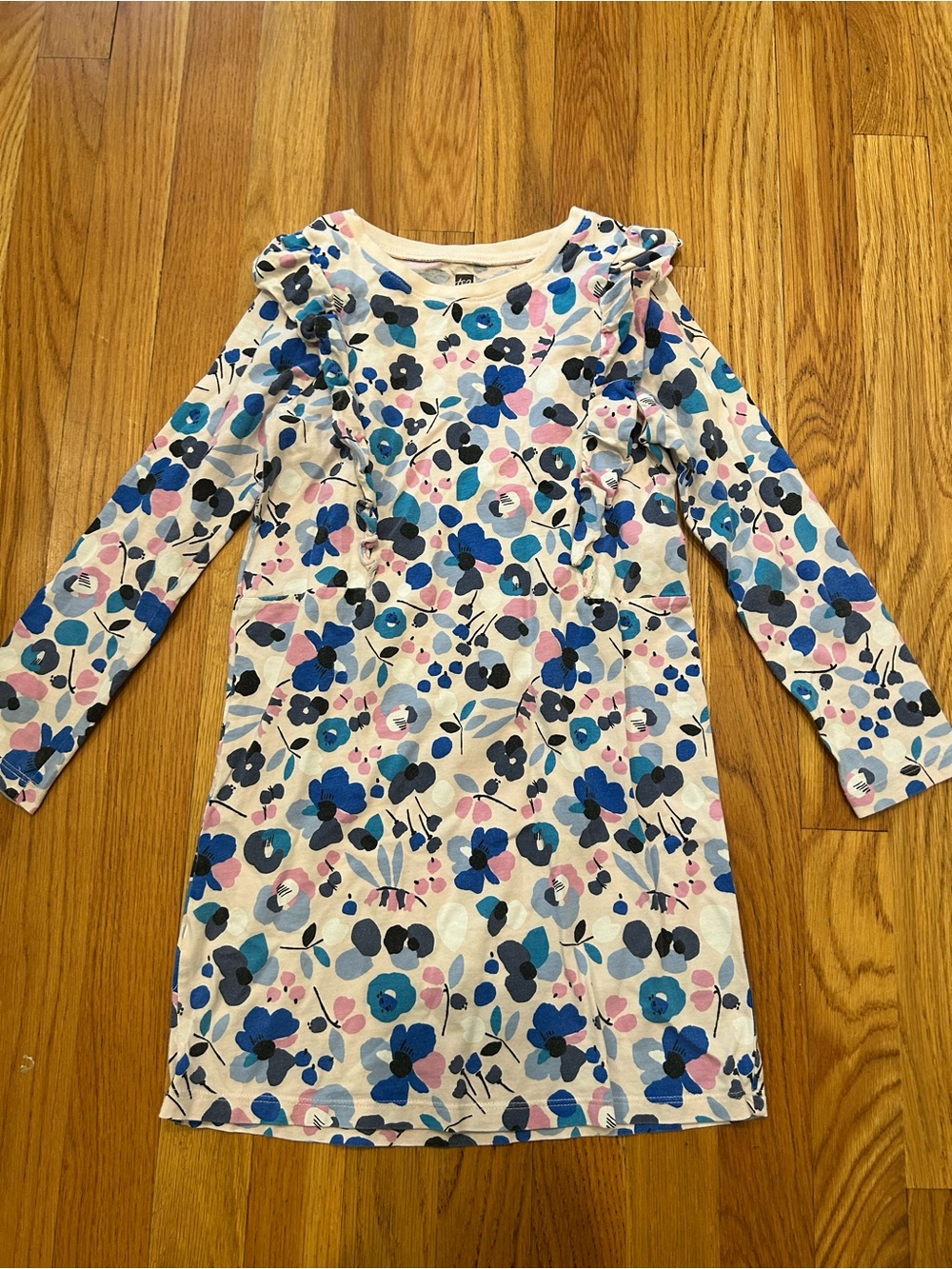 Tea Collection 7 Girls Floral Long-Sleeve Dress - Blue & Pink